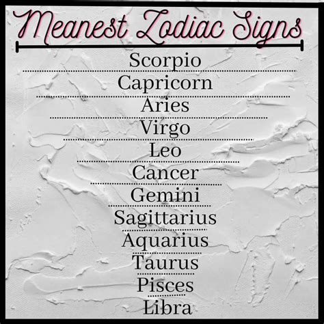 Top 5 Meanest Zodiac Signs Ranked. . Nicest to meanest zodiac signs